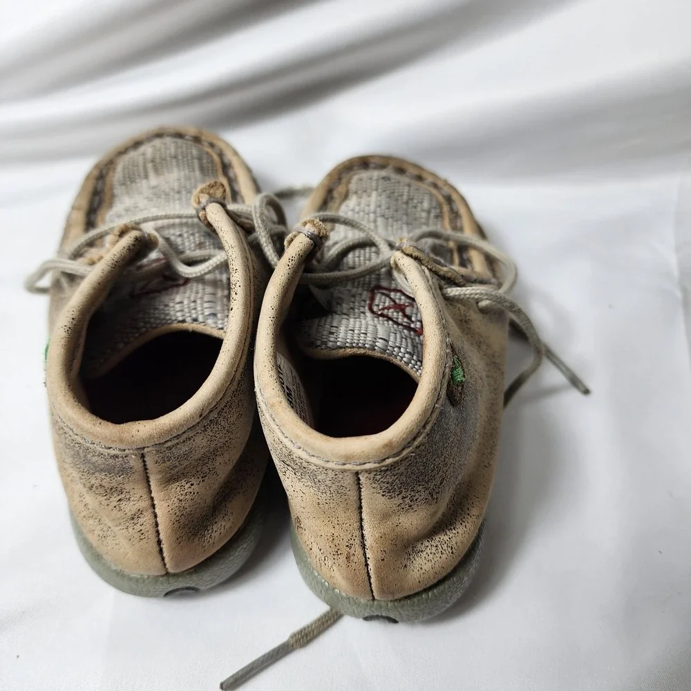 Twisted X‎ Infant Driving Mocs Tan Leather Woven Fabric Shoes ICA0012 Size 8M